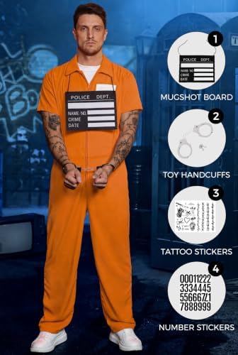 Arvilhill 6 Pcs Men's Prisoner Costume Orange Jumpsuit Outfit for Halloween