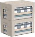 Clothes Storage Bins with Metal Frame, Clear Windows, 22L, Beige, 2-Pack