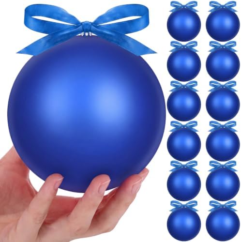 Weysat 12 Pack Large Christmas Plastic Ornaments Yard Tree,Blue,6 Inch