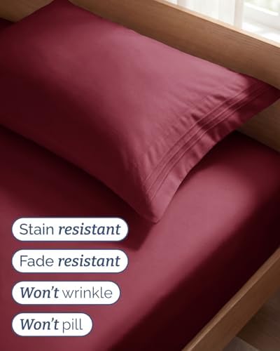 Twin Size 3 Piece Sheet Set - Comfy Breathable & Cooling Sheets - Burgundy