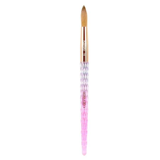 Kiara Sky Kolinsky Acrylic Nail Brush #14 – Pure Kolinsky Sable Hair, Pink Crystal Handle, Acetone Resistant, for Acrylic Application, Extensions & 3D Nail Art