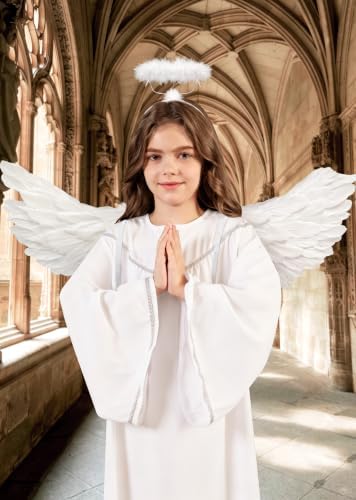 3PCS Kids Angel Costume White Cosplay Robe Dress With Wings and Halo