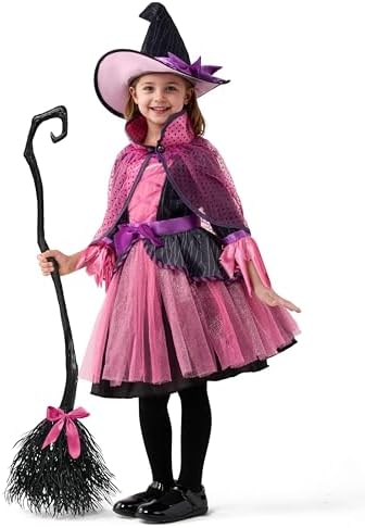Spooktacular Creations Child Girl Orange Purple Witch Costume, Toddler Witch Outfit Set for Kids Halloween Dress Up Parties