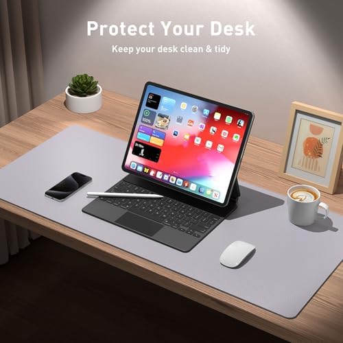 Aothia Large PU Leather Desk Pad Protector – Non-Slip Mouse Pad & Writing Mat for Office/Home, Waterproof, Easy to Clean (Smoky Lavender, 48" x 17")