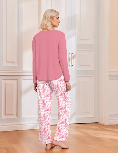 Ekouaer 2 Pack Womens Pajama Sets Long Sleeve Long Pants Pjs Loungewear
