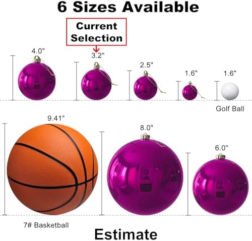 Fuchsia 3.2" Large Christmas Balls - Christmas Tree Decoration Ornaments Shatterproof Hanging Balls for Birthday Halloween Holiday Wedding Decorations Set of 18pcs
