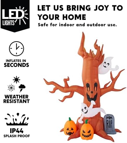 Joiedomi 8FT Halloween Inflatable Scary Tree with Ghost Decor,Blow Up Inflatables with Build-in LEDs Pumpkin and Tombstone
