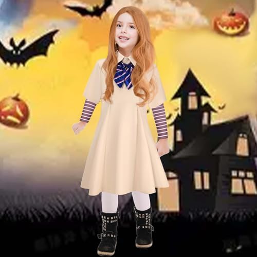 4 Pcs Halloween Horror Movie Costume Accessory Cosplay Outfit Dress Bow Tie Sleeves Socks for Halloween Cosplay Party Dress Up(6-7Y)