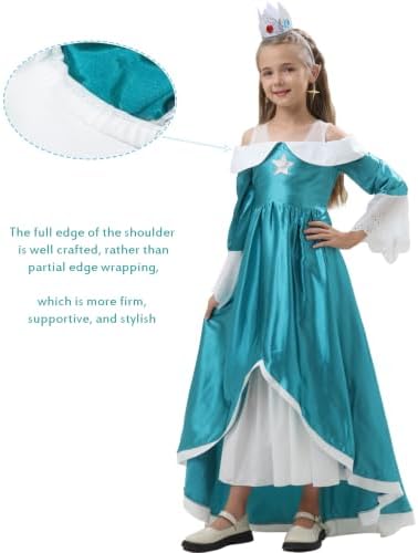 Girl Galaxy Princess Costume Kids Royal Cosplay Teal Dress Halloween Outfit