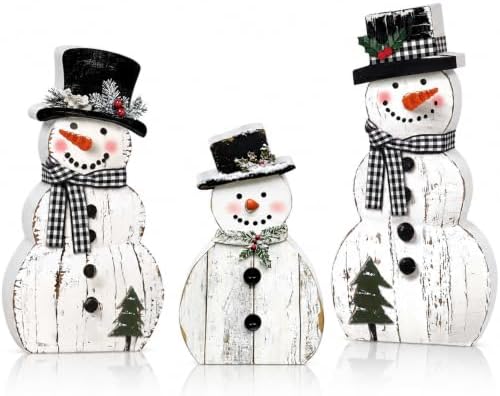 Barydat 3 Pcs Snowman Table Decoration Rustic Christmas Winter Indoor Decor