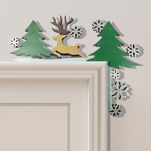 Christmas Door Topper Holiday Home Decor Funny Snowman Santa Claus Top Door Frame Corner Sign Decorations, Windows Walls DIY Craft for Christmas Party Ornament (Reindee)