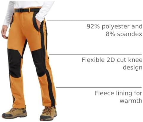 TBMPOY Men's Snow Ski Hiking Pants Waterproof Winter Fleece Lined Pants Camping Skiing Ice Fishing Pants with Belt