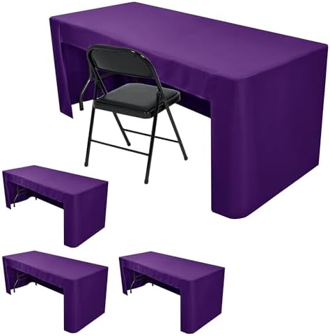 HolidayIdeas 4-Pack 6ft Open Back Fitted Tablecloths for Craft Shows Purple