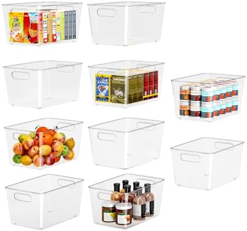 HOYOJA 10 Pack Clear Plastic Storage Bins Pantry Organizers Bin with Handle