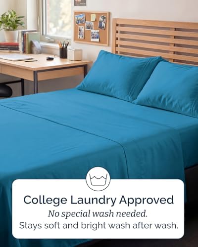 Full XL Sheets - 4 Piece Full XL Sheet Set - Cool & Breathable - Denim Blue