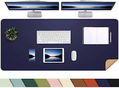 AFIING Cork Desk Mat 47" x 23.6", Dual-Sided Natural Cork & PU Leather Desk Pad, Non-Slip Waterproof Large Mouse Pad for Office, Home & Gaming (Blue)