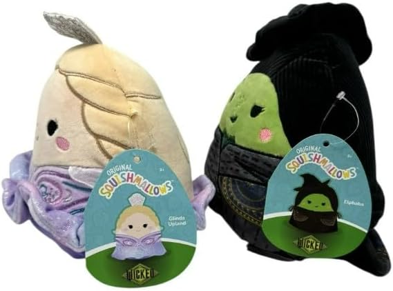 Squishmallows Wicked Glinda and Elphaba 7.5" Bundle Collectible Soft & Squishy Food Stuffed - Add to Your Squad - Gift for Kids, Girls & Boys