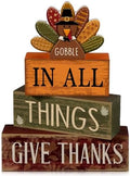Moucuny 4 Pcs Thanksgiving Table Decoration Gobble Turkey Wooden Block Sign