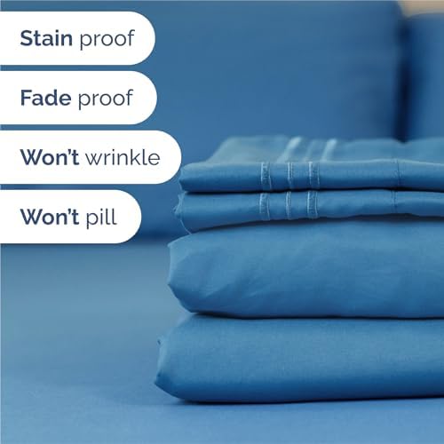 King Size 4 Piece Sheet Set - Breathable & Cooling Sheets - Denim Blue