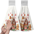 Christmas Gingerbread Man Hanging Kitchen Towels Cookies Candy Cane Hand Towel with Hanging Loop Ginger Bread House Dish Towels Xmas Soft Absorbent Fingertip Bath Tea Towel Decor Set of 2