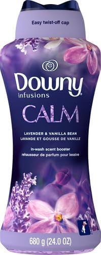 Downy Calm In Wash Laundry Scent Booster Beads, Soothing Lavender And Vanilla Bean Scent, 24.0 OZ, Laundry Scent Beads, Long Lasting Freshness (Pack of 4)
