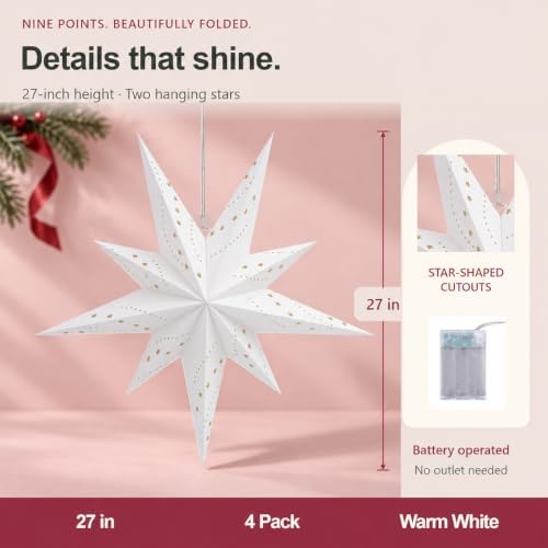 4 Pack Paper Star Lantern, Diwali Hanging Christmas Decorations Lights