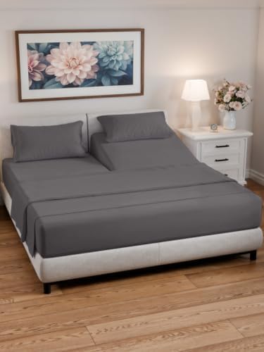 Flex Top Split Head King 4 Piece Sheet Set - Soft & Breathable - Dark Grey