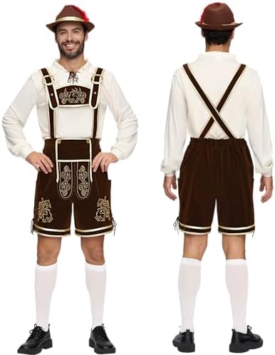 Spooktacular Creations Lederhosen Men Oktoberfest Outfit Costume, Halloween German Bavarian Costume for Adults Beer Festival