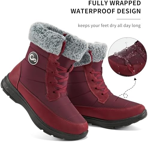 Ablanczoom Winter Snow Boots for Women: Comfortable Warm Fur Lined Womens Boots Outdoor Waterproof Non Slip Lace Up Walking Booties