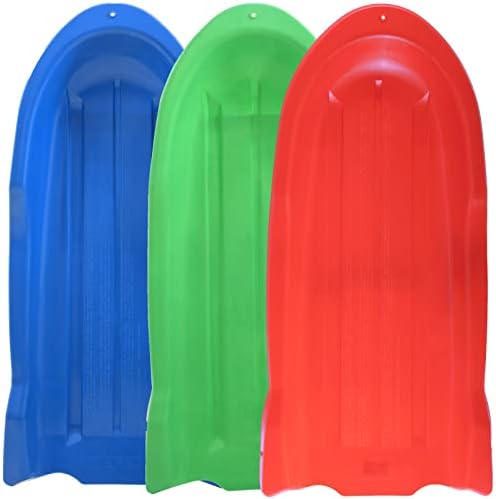Superio Toboggan Snow Sled for Kids and Adults, 46" Heavy Duty Plastic Open Back Slider with Handles and Hole for Pull Ropes- (Ropes Excluded) Kid and Adult Winter Fun