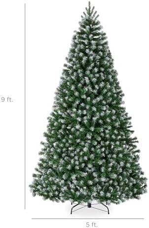 Best Choice Products Artificial Frosted Christmas Tree, 9ft Premium Unlit Realistic Spruce Holiday Décor w/Dense Branches, Metal Base - Green Spruce