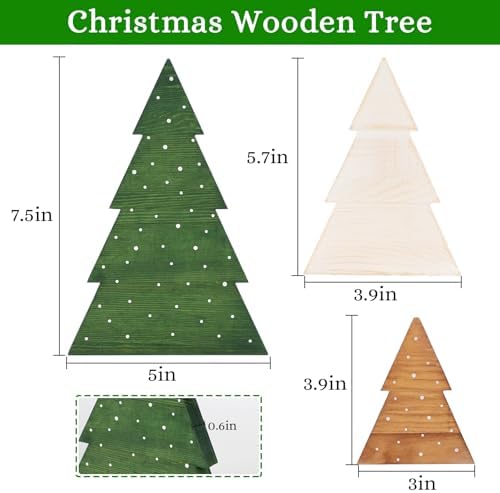 DAZONGE Christmas Decor, Set of 3 Wooden Tabletop Christmas Tree Decorations Sign, Farmhouse Neutral Freestanding X-mas Tree for Home Mantel Shelf Office