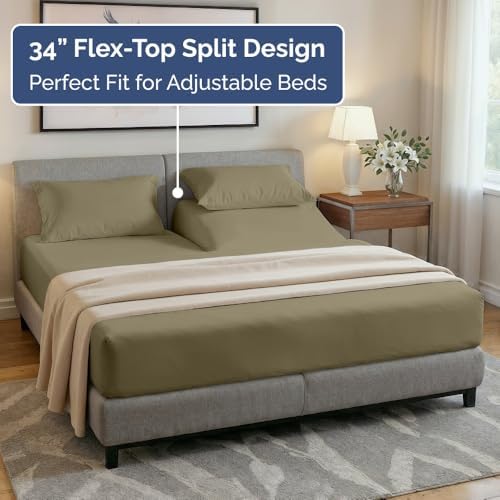 Flex Top Split Head King 4 Piece Sheet Set - Ultra-Soft, Breathable - Khaki