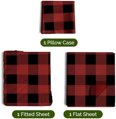 Christmas Sheet Set, Buffalo Plaid, Holiday Xmas Bedding Set - Twin XL Size