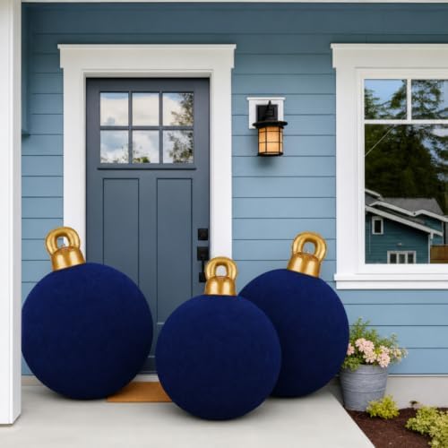 Jetec 3 Pcs 32 Inch Giant Navy Blue Velvet Christmas Inflatable Balls