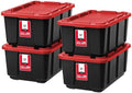 IRIS USA 4-Pack 27 Gal Heavy Duty Storage Tote Bins with Lids, Red