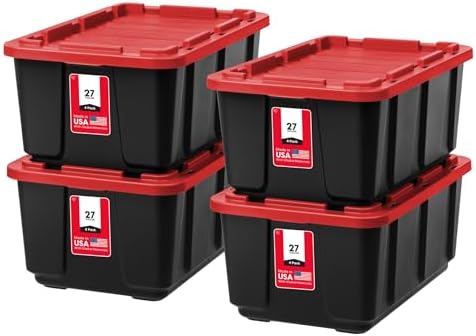 IRIS USA 4-Pack 27 Gal Heavy Duty Storage Tote Bins with Lids, Red
