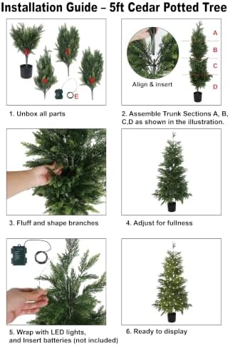 Cllayees 5FT Cedar Christmas Tree with Lights Artificial Potted Tree