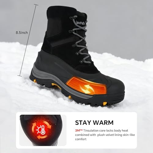 Men's Snow Boots, Waterproof Leather Winter Boots for Men