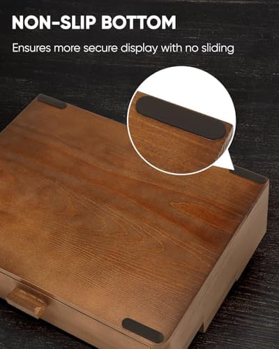 Cologne Organizer for Men, 3 Tier Wooden Cologne Stand with Drawer Storage and Hidden Compartment, Perfume Display Holder for Dresser, Great Gifts for Him Dad Fathers, Brown