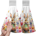 Spring Easter Hanging Kitchen Towels Easter Bunny Rabbit Eggs Flowers Hand Towel with Hanging Loop Watercolor Floral Rabbits Dish Tie Towels Super Absorbent Soft Fast Drying Bath Towel for Bathroom