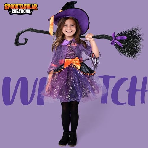 Spooktacular Creations Child Girl Orange Purple Witch Costume, Toddler Witch Outfit Set for Kids Halloween Dress Up Parties