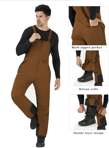 WULFUL Mens Insulated Snow Bibs Waterproof Winter Ski Pants Snowboarding Overalls