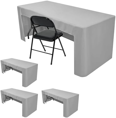 HolidayIdeas 4-Pack 8ft Open Back Fitted Tablecloths for Craft Shows Silver Gray
