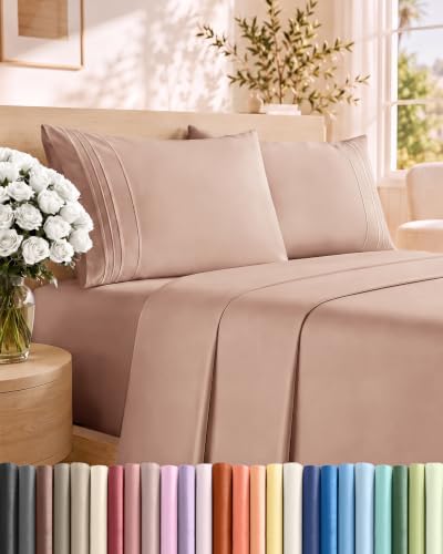 Cal King Size 4 Piece Sheet Set - Comfy Breathable & Cooling Sheets - Mauve