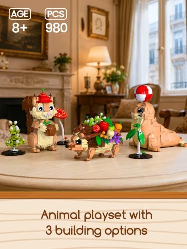 3-in-1 Hedgehog, Squirrel, Seal Animal Building Set, Toys Gift for Kids 8+