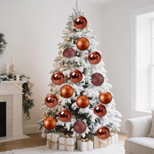 Jenaai 12 Pcs Large Brown Christmas Ball Ornaments Xmas Tree Decor, 6 Inch