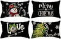 AVOIN colorlife Merry Christmas Let It Snow Love Snowman Black Throw Pillow Covers, 12 x 20 Inch Xmas Tree Holiday Cushion Case Decoration for Sofa Couch Set of 4