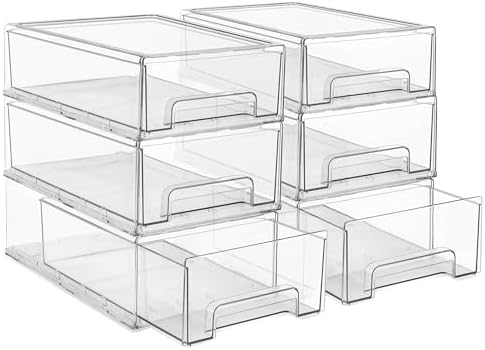 Sorbus Clear Stackable Storage Drawers with Pull-Out Bins (Medium, 6 Pack)