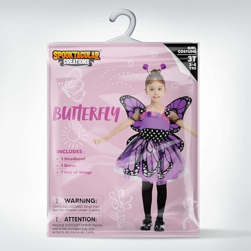 Spooktacular Creations Child Girls Butterfly Costume, Toddlers Butterfly Outfit w/Wings Headband for Kids Halloween Parties